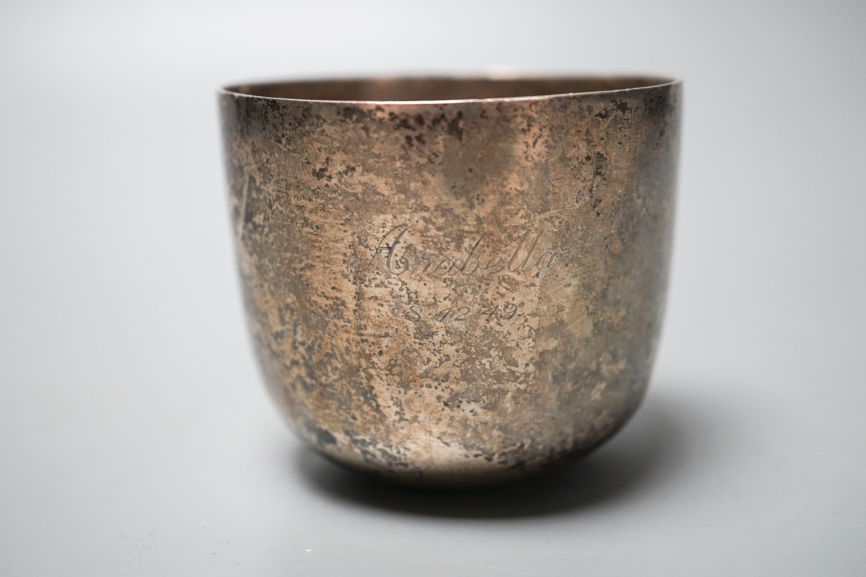 A George Vi silver tumbler cup by Harman & Co, London, 1942, 64mm, once the property of Arabella Churchill, 179 grams.
